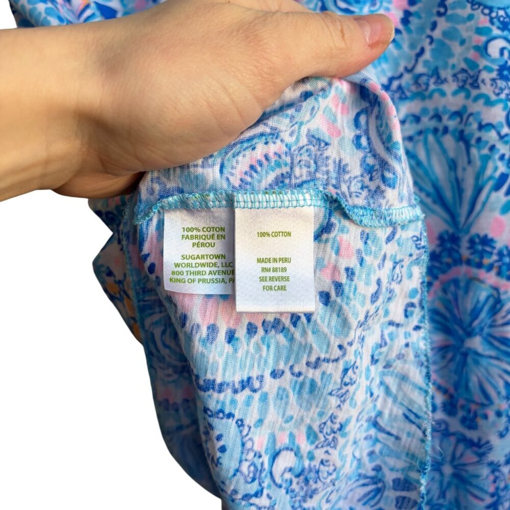 Lilly Pulitzer V Neck Cotton T-shirt Blue Grotto Commotion In The Ocean M - Picture 4 of 4